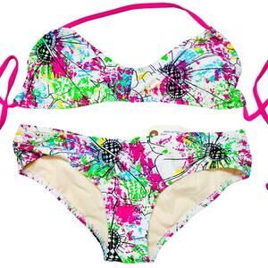 Vans Bikini Set Ruched Hipster Kaleidoscope Floral Print Medium Swimwear New